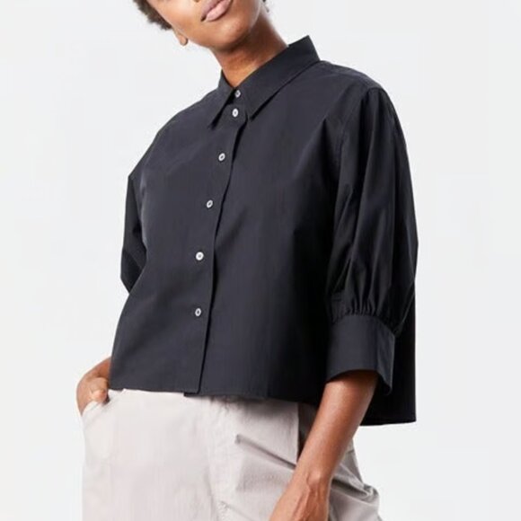 $430 Studio Nicholson Black Cropped Bahia Cotton Collared Shirt Top size 1/Small - Picture 1 of 8